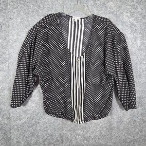 Ophelia Roe Women's Blouse Zip Front Long Sleeve Pullover  Mix Print Black Sz XL